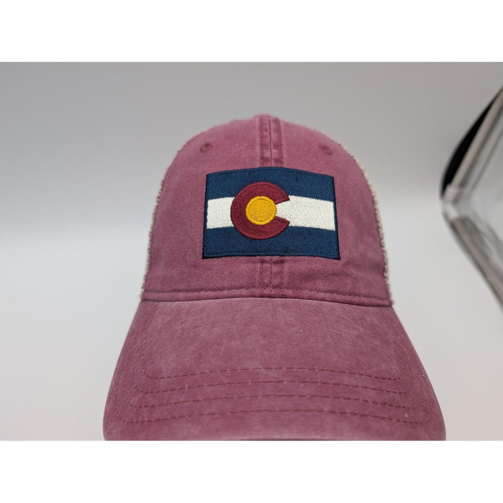 Hat Graphix 360 Colorado State Flag Trucker Hat Maroon Tan Mesh Adjustable Cap